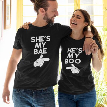 She is My BAE He is My BOO Couple T shirts