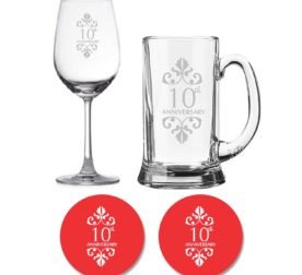 10th Anniversary Beer Wine Glasses