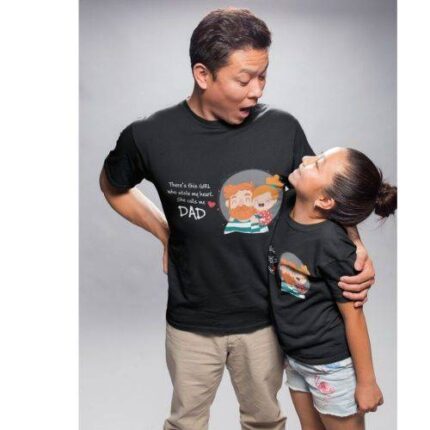 Fathers Day I Stole My Dads Heart Family T-Shirt Combo for Dad and Daughter -Black Men S Kid 5-6 Years - Image 2