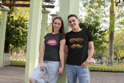 Funky Moustache Lips Couple T-shirt