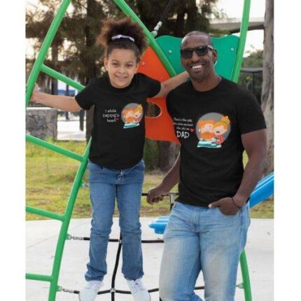 Fathers Day I Stole My Dads Heart Family T-Shirt Combo for Dad and Daughter -Black Men S Kid 5-6 Years