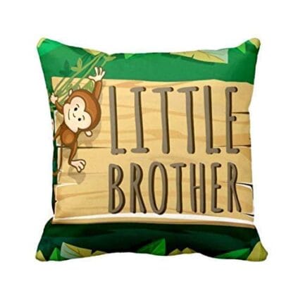 Rakhi Gifts 12X12 inches Canvas Cotton Cushion Cover Little Monkey Brother Printed Raksha Bandhan, Green - Image 5