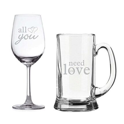 Yaya Cafe Valentines Special Gift for Husband Wife Engraved Beer Wine Glass All You Need is Love Set of 4 - Image 3