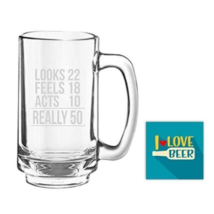 50th Birthday Gifts, Looks Feels Acts Really Engraved Beer Mug for Men - Playboy Beer 357 ml