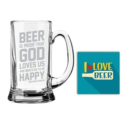 Yaya Cafe Beer Proof God Love Us Happy Engraved Beer Mug with Quotes - Icon Beer 580ml