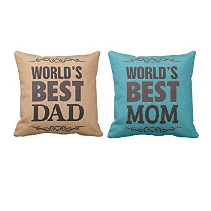Birthday Gifts for Mom Dad 16 x 16 inches Worlds Best Mom Dad Printed Velvet Cushion Cover Throw Pillow
