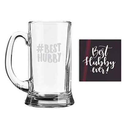 Valentine Gifts for Hashtag Best Hubby Husband Engraved Beer Mug - Icon Beer 580ml