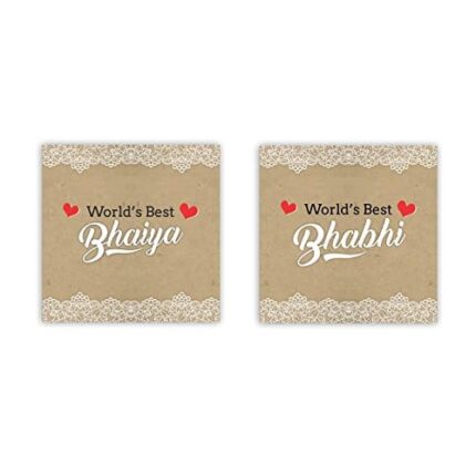 Yaya Cafe™ Anniversary Gifts for Brother Bhabhi Combo Wine Glasses Funny Teasing I Smile I Laugh, Coasters Set of 4 - Image 2