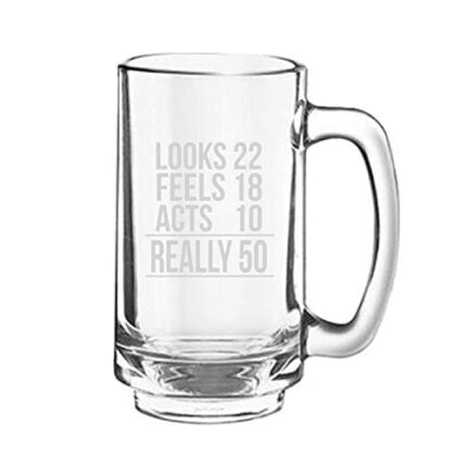 50th Birthday Gifts, Looks Feels Acts Really Engraved Beer Mug for Men - Playboy Beer 357 ml - Image 3