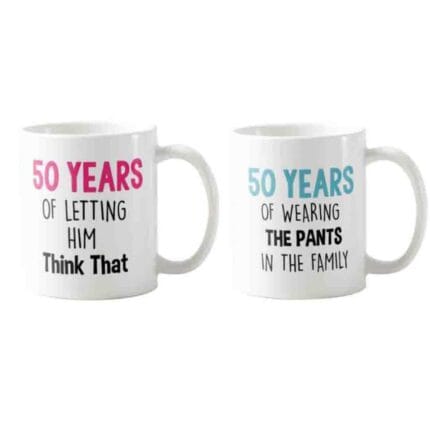 Funny 50th Anniversary Couple Coffee Mugs Set of 2 - Image 2