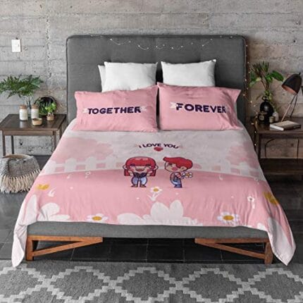 Valentine Gifts Love Puzzle Romantic Couple bedsheet for Girlfriend, Boyfriend, Husband, Wife with 2 Pillow Covers - Pink - Image 4