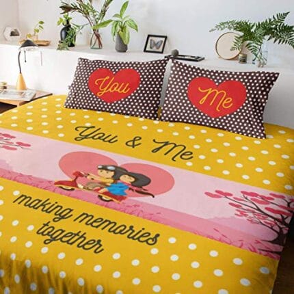 Valentine Gifts You and Me Making Memories Printed King Size Double Bedsheet with 2 Pillow Covers - Image 2