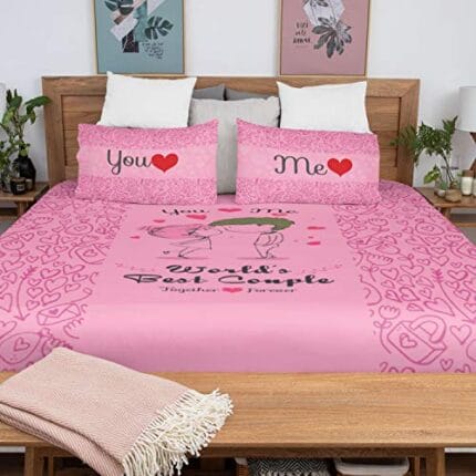 U and Me Together Forever Printed Bedsheet for Couple with 2 Pillow Covers - Multi - Image 2