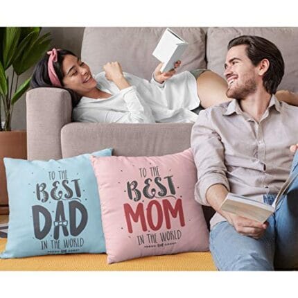 Mom-Dad to be 12x12 inches Poly Satin Cushion (with Filler) to The Best Mom Dad in The World Printed Birthday Throw Pillow Sofa - Set of 2 - Image 7