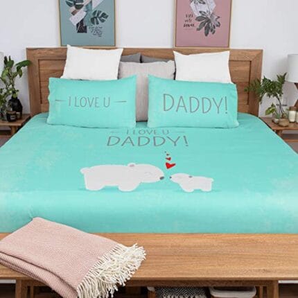 I Love You Daddy Designer Double Bedsheet for Dad with 2 Pillow Covers for Dad - Sky Blue - Image 2