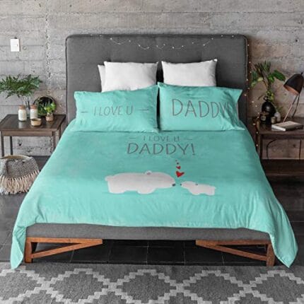 I Love You Daddy Designer Double Bedsheet for Dad with 2 Pillow Covers for Dad - Sky Blue - Image 4