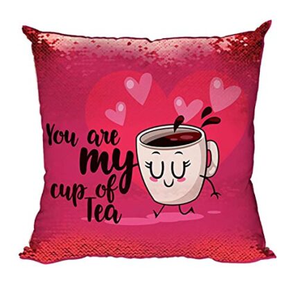 Valentine Couple Gifts for Husband Wife You are My Cup of Tea Magic Sequin Cushion Covers Set of 2 Love Anniversary - 24 x 24 inches - Image 5