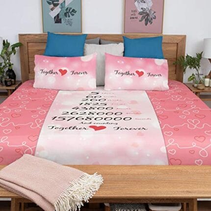 5 Years Together Forever Printed Bedsheet for Couple with 2 Pillow Covers - Pink - Image 3