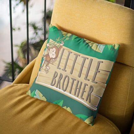 Rakhi Gifts 12X12 inches Canvas Cotton Cushion Cover Little Monkey Brother Printed Raksha Bandhan, Green - Image 6