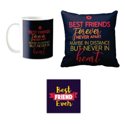 Friendship Day Gifts For Best Friends Forever Never Apart Set Of 3 Mug, Coaster, Cushion Cover