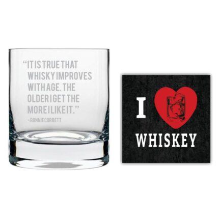 Aging whiskey Engraved whiskey glass with Coaster with Quotes Slogan Stelvio_325 ML