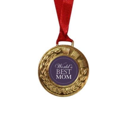 Worlds Best Mom Printed Award Medal - Golden, Alloy - Image 2