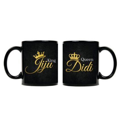 Ceramic Mugs With Coaster Didi and Jiju, - 7 Pieces, Black, 330 ml - Image 2