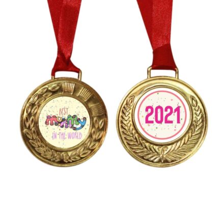 Best Mommy in the World Printed Award Medal - Golden, Alloy