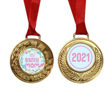 Most Beautiful Mom Printed Award Medal - Golden, Alloy