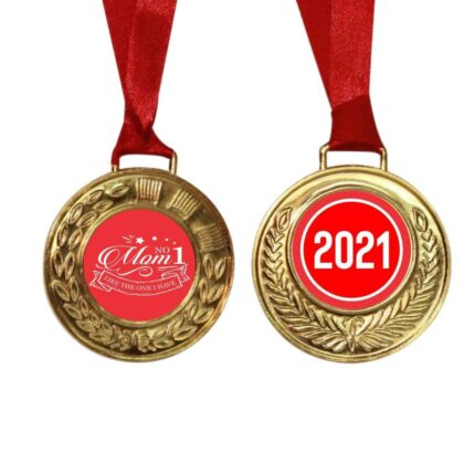 No. 1 Mom Printed Award Medal - Golden, Alloy