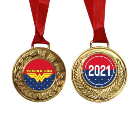 Wonder Mom Printed Award Medal - Golden, Alloy