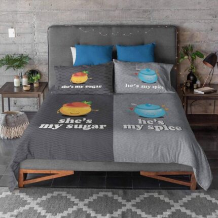 She is My Sugar He is My Spice Couple Bedsheet - Image 2
