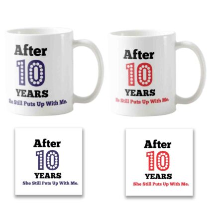 Funny Endearing 10th Anniversary Couple Mugs Set of 2