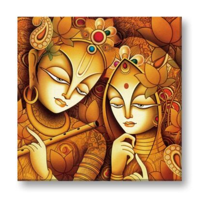 Artistic Radha Krishna with Flute Canvas Frame
