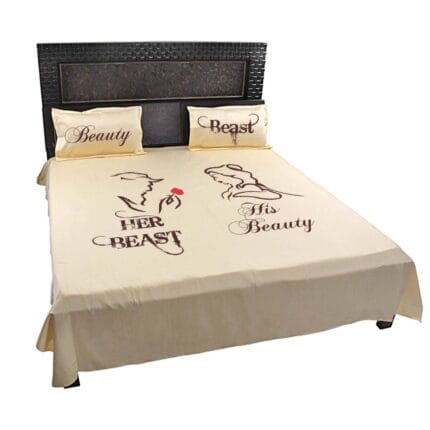 Beauty and Beast Couple Bedsheet with Pillow Covers - Image 11