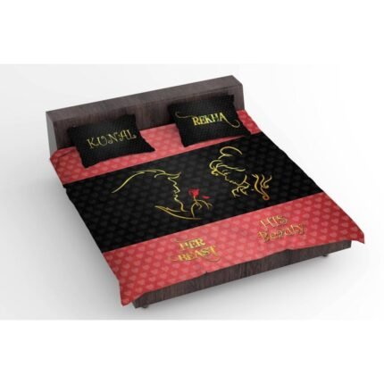 Beauty and Beast Couple Bedsheet with Pillow Covers