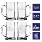 Engraved Best Awesome Dad Beer Mug Set of 4