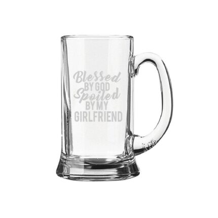 Engraved Blessed By God Spoiled By My Girlfriend Beer Mug - Image 5