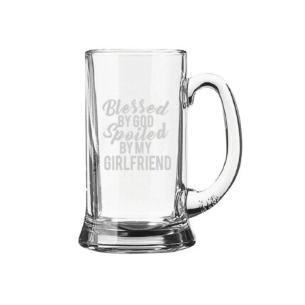 Engraved Blessed By God Spoiled By My Girlfriend Beer Mug - Image 2