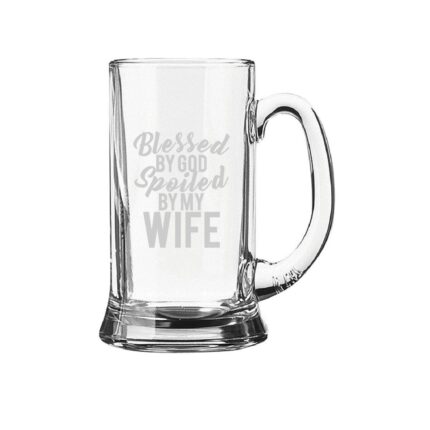 Blessed By God Spoiled By My Wife Beer Mug - Image 4