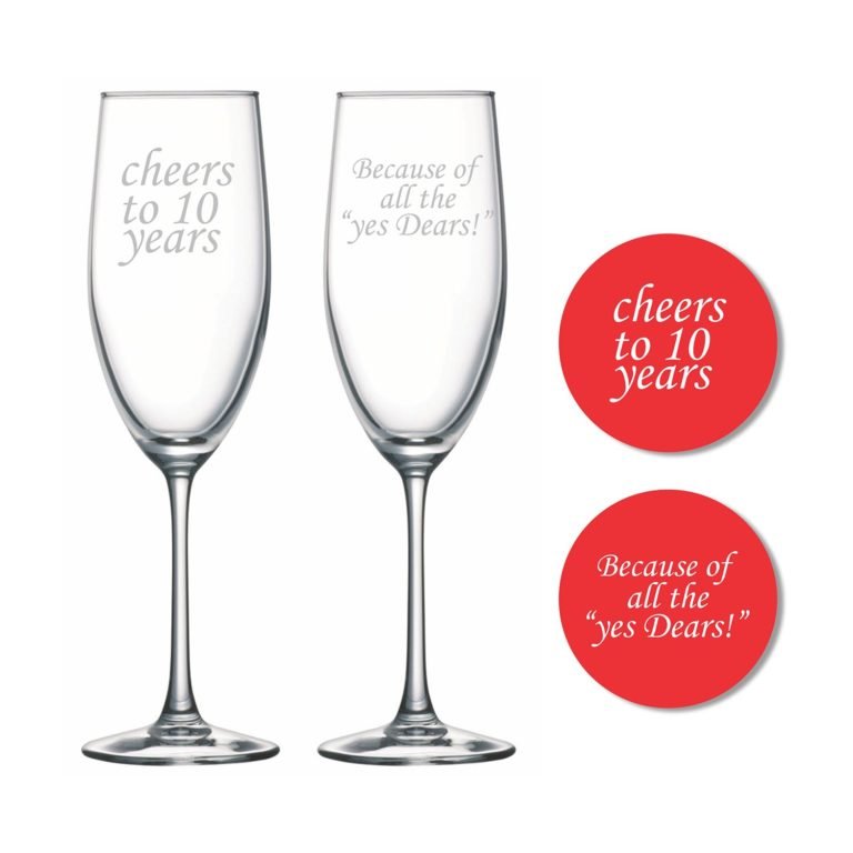 Cheers 10th Wedding Anniversary Champagne Flutes