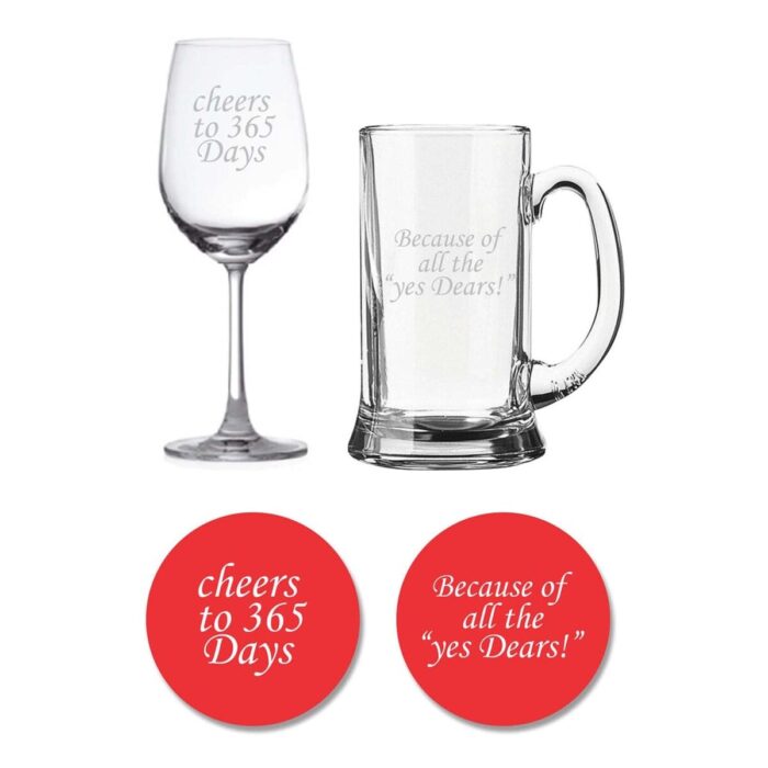 Cheers 1st Anniversary Beer Wine Glasses