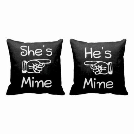 He's mine She's Mine Both Side Printed Couple Cushion Covers Set of 2 - Image 2