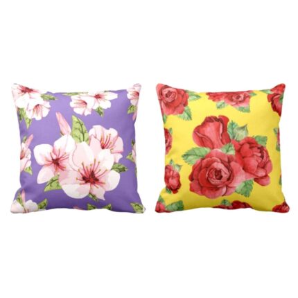 Delicate Angelic Rose Floral Flowers Printed Cushion Covers Set of 2