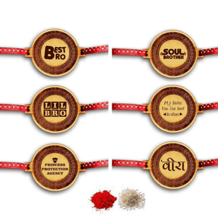 Engraved Best Veera Soul Little Brother Rakhi Set of 6