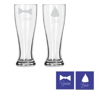 Engraved Bride and Groom Pilsner Beer Glass