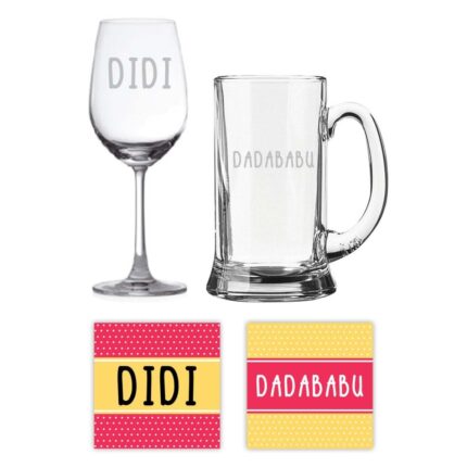 Engraved Bengali Didi Dadababu Didi Jiju Whiskey and Wine Glasses