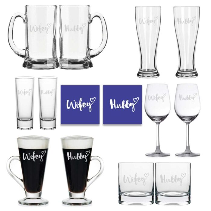 Engraved Hubby Wifey Bar in A Box Engraved Hubby Wifey Couple