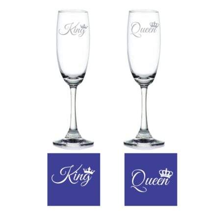 Engraved King Queen Champagne Flutes