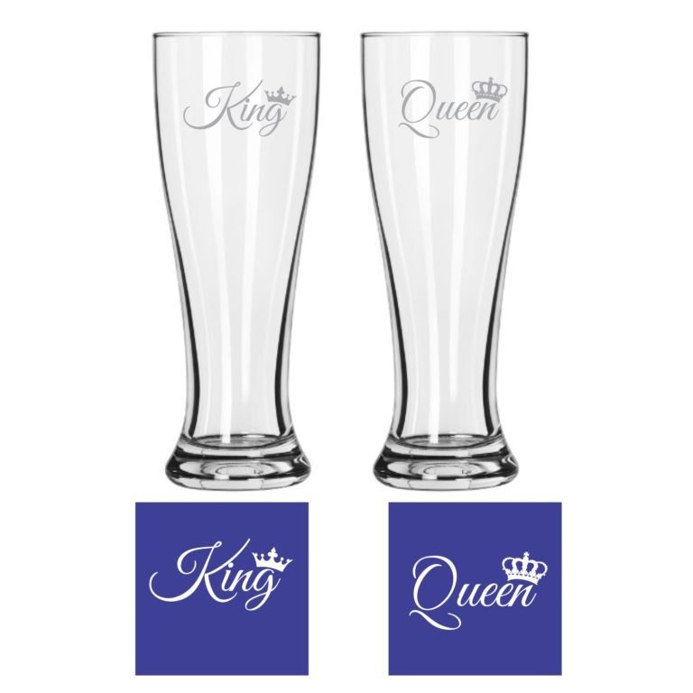 Engraved King Queen Pilsner Beer Glass
